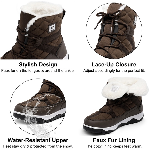 Rubber Faux Fur Lined Waterproof Snow Boots - BROWN - 3